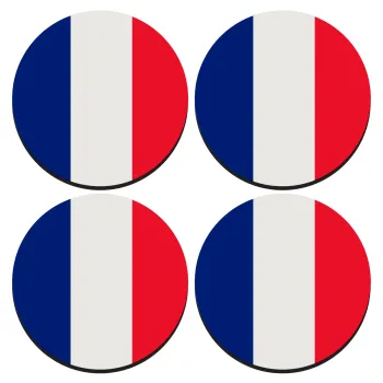 France flag, ΣΕΤ 4 Σουβέρ ξύλινα στρογγυλά (9cm)