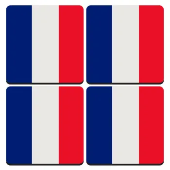 France flag, ΣΕΤ 4 Σουβέρ ξύλινα τετράγωνα (9cm)