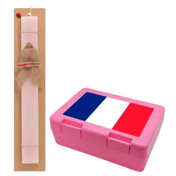 France flag, Easter Set, children's snack container PINK & scented flat Easter candle (30cm) (PINK)