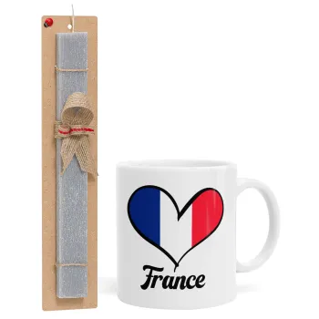 France flag, Πασχαλινή Λαμπάδα με Κούπα κεραμική (330ml) & κερί αρωματικό πλακέ (30cm) (ΓΚΡΙ)