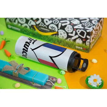 France flag, Πασχαλινή Λαμπάδα με Travel Tumbler θερμό με διπλό καπάκι (600ml, BPA free) & κερί αρωματικό πλακέ (30cm) (ΤΙΡΚΟΥΑΖ)