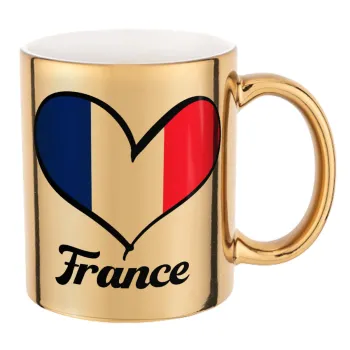 France flag, Κούπα κεραμική, χρυσή καθρέπτης, 330ml