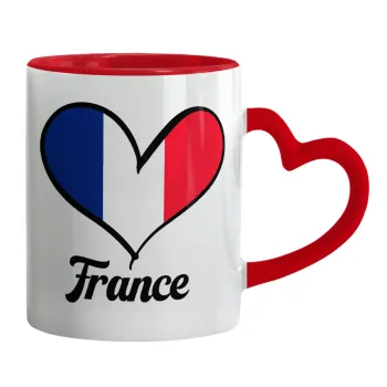 France flag, Mug heart red handle, ceramic, 330ml