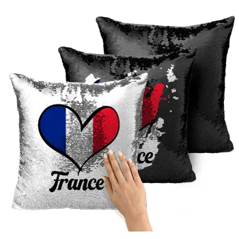 France flag, Μαξιλάρι καναπέ Μαγικό Μαύρο με πούλιες 40x40cm περιέχεται το γέμισμα