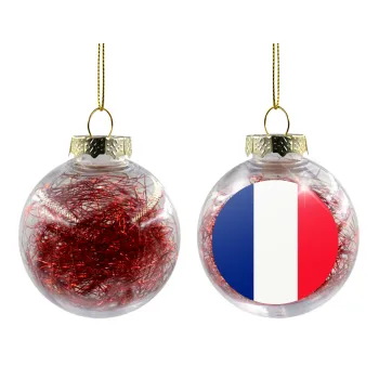 France flag, Transparent Christmas tree ball ornament with red filling 8cm