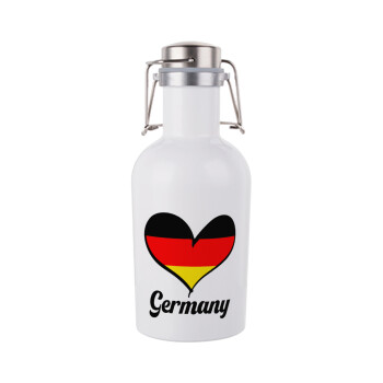 Germany flag, Μεταλλικό παγούρι Λευκό (Stainless steel) με καπάκι ασφαλείας 1L