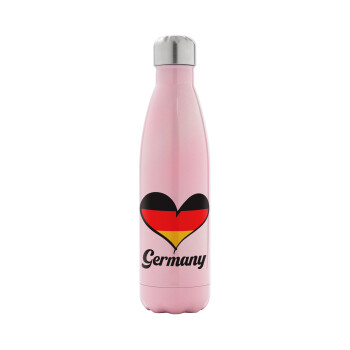 Germany flag, Metal mug thermos Pink Iridiscent (Stainless steel), double wall, 500ml