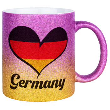 Germany flag, Κούπα Χρυσή/Ροζ Glitter, κεραμική, 330ml