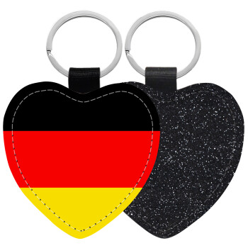 Germany flag, Μπρελόκ PU δερμάτινο glitter καρδιά ΜΑΥΡΟ