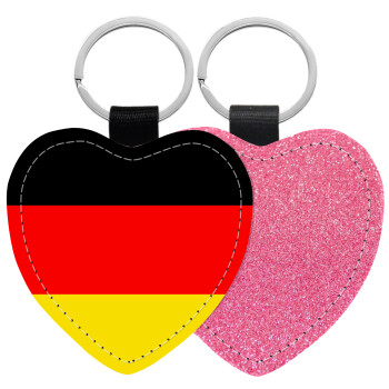 Germany flag, Μπρελόκ PU δερμάτινο glitter καρδιά ΡΟΖ