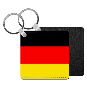 Germany flag, Μπρελόκ Δερματίνη, τετράγωνο ΜΑΥΡΟ (5x5cm)