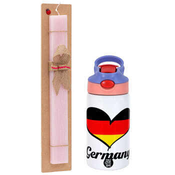 Germany flag, Πασχαλινό Σετ, Παιδικό παγούρι θερμό, ανοξείδωτο, με καλαμάκι ασφαλείας, ροζ/μωβ (350ml) & πασχαλινή λαμπάδα αρωματική πλακέ (30cm) (ΡΟΖ)