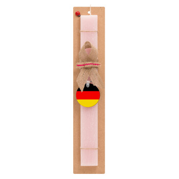 Germany flag, Πασχαλινό Σετ, ξύλινο μπρελόκ & πασχαλινή λαμπάδα αρωματική πλακέ (30cm) (ΡΟΖ)