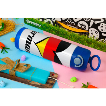 Germany flag, Easter candle, Childrens hot water bottle, stainless steel, with safety straw, BLUE (500ml)