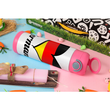 Germany flag, Πασχαλινή Λαμπάδα με Παιδικό παγούρι θερμό, ανοξείδωτο, με καλαμάκι ασφαλείας, ΡΟΖ (500ml)