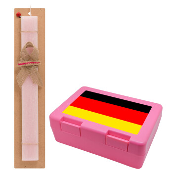 Germany flag, Πασχαλινό Σετ, παιδικό δοχείο κολατσιού ΡΟΖ & πασχαλινή λαμπάδα αρωματική πλακέ (30cm) (ΡΟΖ)