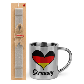 Germany flag, Πασχαλινό Σετ, μεταλλική κούπα θερμό (300ml) & πασχαλινή λαμπάδα αρωματική πλακέ (30cm) (ΓΚΡΙ)
