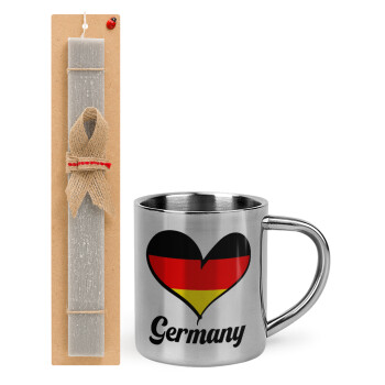 Germany flag, Easter Set, metallic thermal cup (300ml) & Easter aromatic flat candle (30cm) (GRAY)
