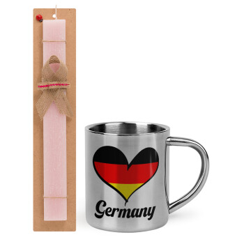 Germany flag, Πασχαλινό Σετ, μεταλλική κούπα θερμό (300ml) & πασχαλινή λαμπάδα αρωματική πλακέ (30cm) (ΡΟΖ)