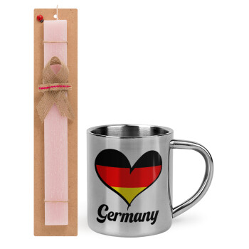 Germany flag, Easter Set, metallic thermal cup (300ml) & aromatic flat Easter candle (30cm) (PINK)