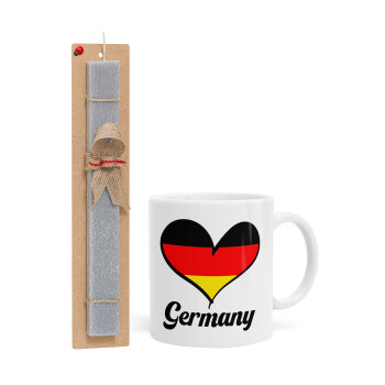 Germany flag, Πασχαλινό Σετ, Κούπα κεραμική (330ml) & πασχαλινή λαμπάδα αρωματική πλακέ (30cm) (ΓΚΡΙ)