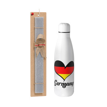 Germany flag, Πασχαλινή Λαμπάδα με μεταλλικό παγούρι θερμός ανοξείδωτο (500ml) & κερί αρωματικό πλακέ (30cm) (ΓΚΡΙ)