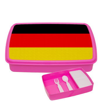 Germany flag, ΡΟΖ παιδικό δοχείο φαγητού (lunchbox) πλαστικό με παιδικά μαχαιροπίρουρα & 2 εσωτερικά δοχεία (BPA-FREE) Lunch Βox M23 x Π18 x Υ4cm