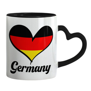 Germany flag, Κούπα καρδιά χερούλι μαύρη, κεραμική, 330ml