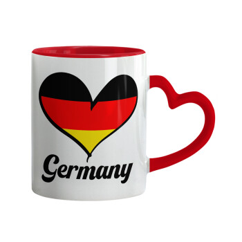 Germany flag, Κούπα καρδιά χερούλι κόκκινη, κεραμική, 330ml
