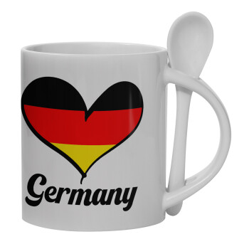 Germany flag, Ceramic coffee mug with Spoon, 330ml (1pcs)