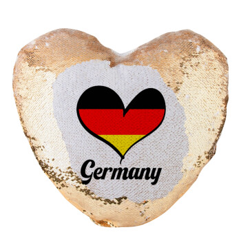 Germany flag, Μαξιλάρι καναπέ καρδιά Μαγικό Χρυσό με πούλιες 40x40cm περιέχεται το  γέμισμα