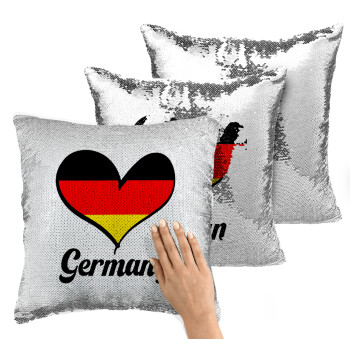 Germany flag, Μαξιλάρι καναπέ Μαγικό Ασημένιο με πούλιες 40x40cm περιέχεται το γέμισμα
