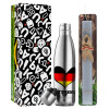 Easter Set, metallic stainless thermos flask (500ml) & scented flat Easter candle (30cm) (GRAY)