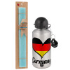 Easter Set, metallic silver aluminum water bottle (500ml) & scented flat Easter candle (30cm) (TURQUOISE)