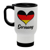 Germany flag, Κούπα ταξιδιού ανοξείδωτη με καπάκι, διπλού τοιχώματος (θερμό) λευκή 450ml