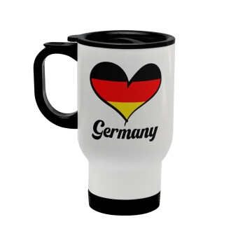 Germany flag, Κούπα ταξιδιού ανοξείδωτη με καπάκι, διπλού τοιχώματος (θερμό) λευκή 450ml