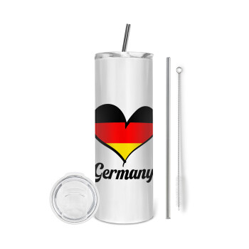 Germany flag, Eco friendly ποτήρι θερμό (tumbler) από ανοξείδωτο ατσάλι 600ml, με μεταλλικό καλαμάκι & βούρτσα καθαρισμού