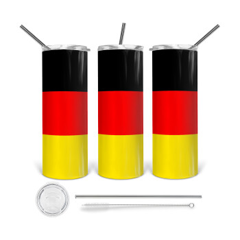 Germany flag, 360 Eco friendly ποτήρι θερμό (tumbler) από ανοξείδωτο ατσάλι 600ml, με μεταλλικό καλαμάκι & βούρτσα καθαρισμού
