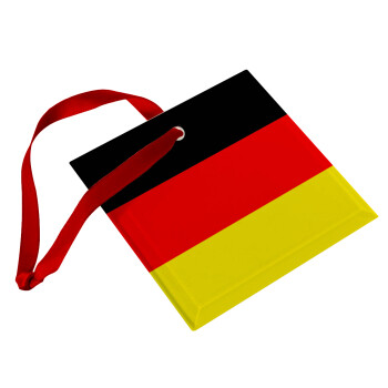 Germany flag, Χριστουγεννιάτικο στολίδι γυάλινο τετράγωνο 9x9cm