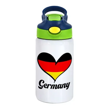 Germany flag, Παιδικό παγούρι θερμό, ανοξείδωτο, με καλαμάκι ασφαλείας, πράσινο/μπλε (350ml)