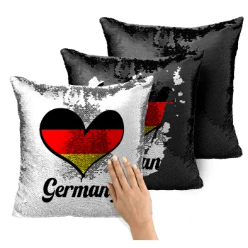 Germany flag, Μαξιλάρι καναπέ Μαγικό Μαύρο με πούλιες 40x40cm περιέχεται το γέμισμα