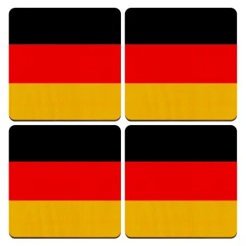 Germany flag, ΣΕΤ x4 Σουβέρ ξύλινα τετράγωνα plywood (9cm)