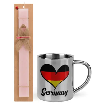 Germany flag, Easter Set, metallic thermal cup (300ml) & aromatic flat Easter candle (30cm) (PINK)