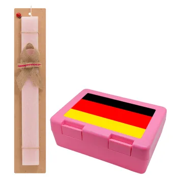 Germany flag, Πασχαλινή Λαμπάδα με παιδικό δοχείο κολατσιού ΡΟΖ & κερί αρωματικό πλακέ (30cm) (ΡΟΖ)
