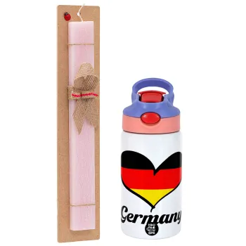 Germany flag, Πασχαλινή Λαμπάδα με Παιδικό παγούρι θερμό, ανοξείδωτο, με καλαμάκι ασφαλείας, ροζ/μωβ (350ml) & κερί αρωματικό πλακέ (30cm) (ΡΟΖ)