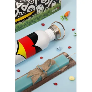 Germany flag, Πασχαλινή Λαμπάδα με παγούρι μεταλλικό (620ml, stainless steel) & κερί αρωματικό πλακέ (30cm) (ΤΙΡΚΟΥΑΖ)