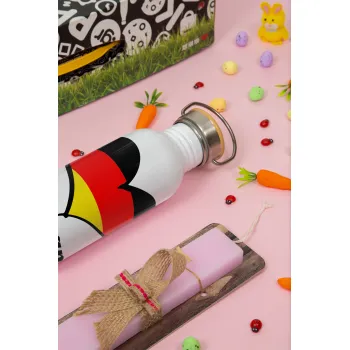 Germany flag, Πασχαλινή Λαμπάδα με παγούρι μεταλλικό (620ml, stainless steel) & κερί αρωματικό πλακέ (30cm) (ΡΟΖ)