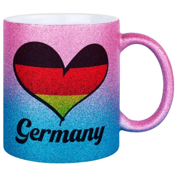 Germany flag, Κούπα Χρυσή/Μπλε Glitter, κεραμική, 330ml