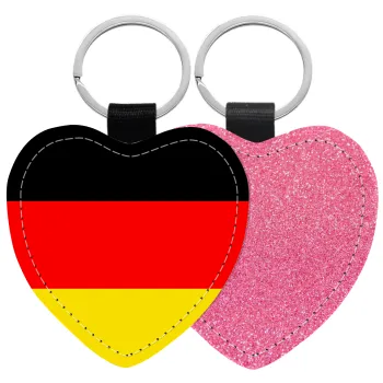 Germany flag, Μπρελόκ PU δερμάτινο glitter καρδιά ΡΟΖ