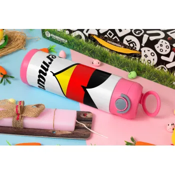 Germany flag, Easter candle, Childrens hot water bottle, stainless steel, with safety straw, PINK (500ml)